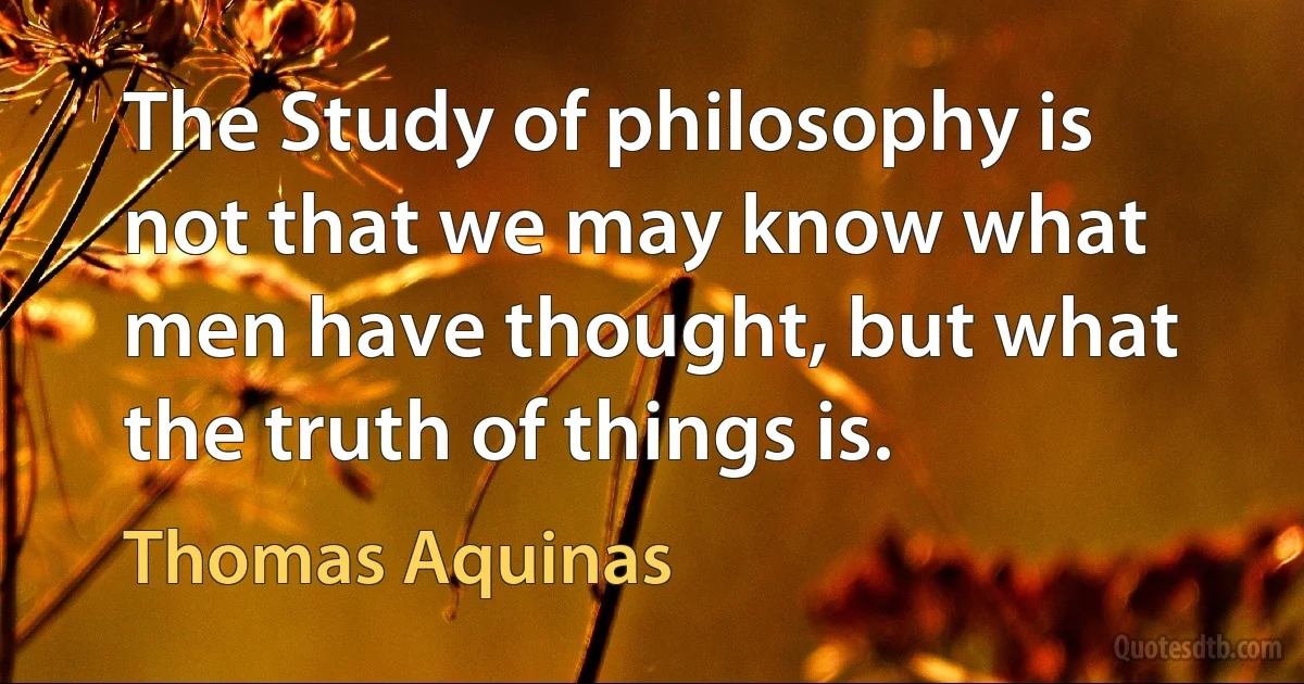 The Study of philosophy is not that we may know what men have thought, but what the truth of things is. (Thomas Aquinas)