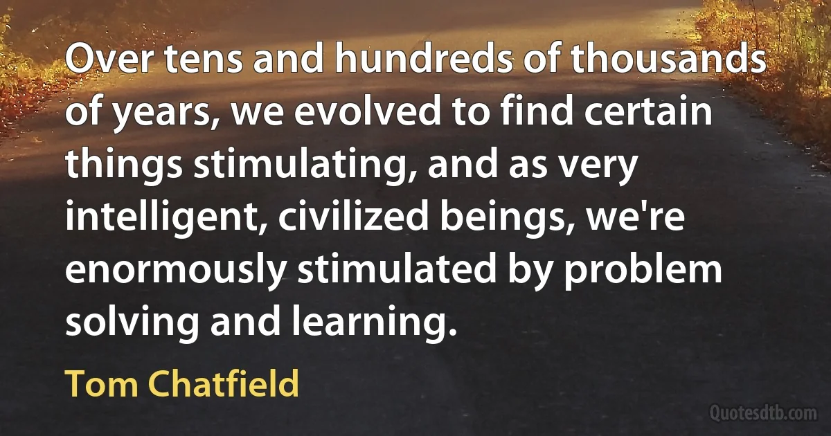 Over tens and hundreds of thousands of years, we evolved to find certain things stimulating, and as very intelligent, civilized beings, we're enormously stimulated by problem solving and learning. (Tom Chatfield)