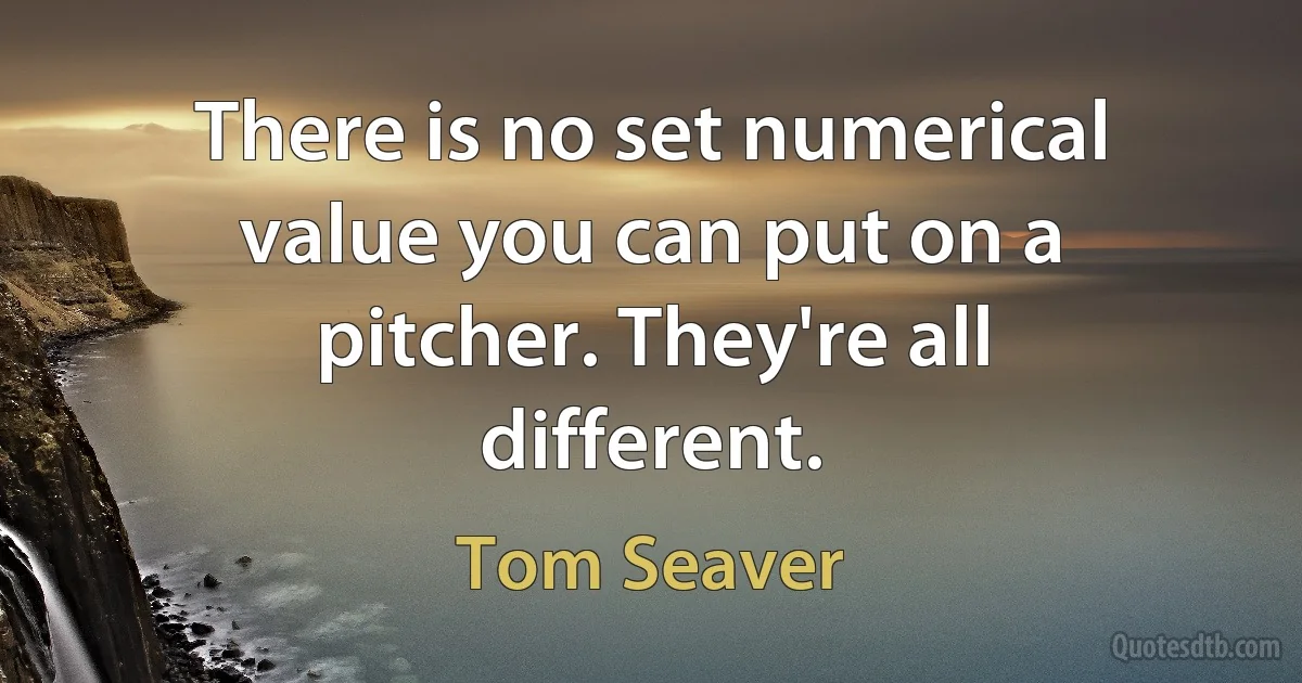 There is no set numerical value you can put on a pitcher. They're all different. (Tom Seaver)