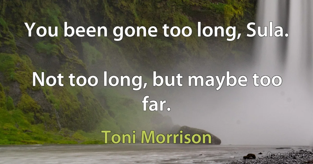 You been gone too long, Sula.

Not too long, but maybe too far. (Toni Morrison)