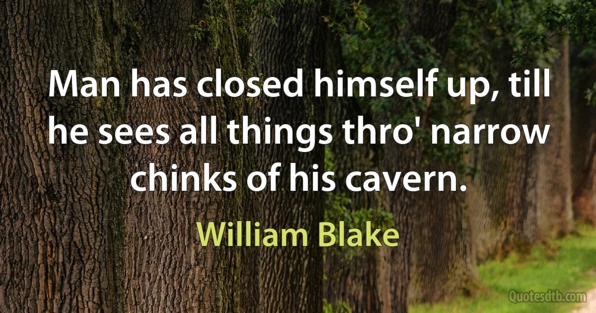 Man has closed himself up, till he sees all things thro' narrow chinks of his cavern. (William Blake)