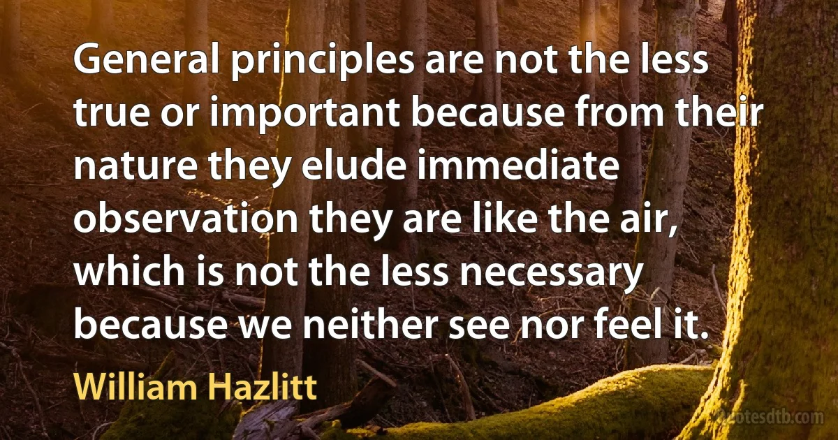 General principles are not the less true or important because from their nature they elude immediate observation they are like the air, which is not the less necessary because we neither see nor feel it. (William Hazlitt)