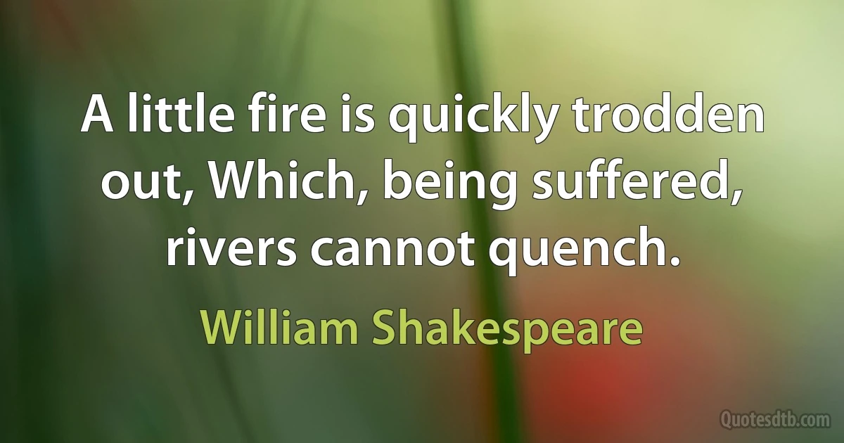 A little fire is quickly trodden out, Which, being suffered, rivers cannot quench. (William Shakespeare)