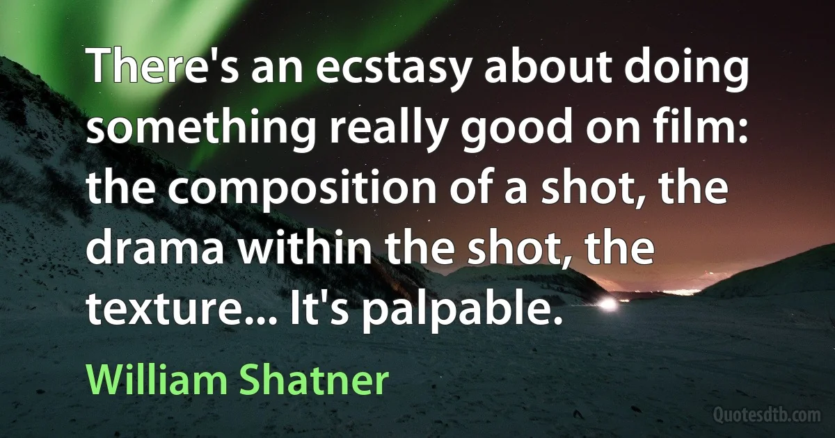 There's an ecstasy about doing something really good on film: the composition of a shot, the drama within the shot, the texture... It's palpable. (William Shatner)