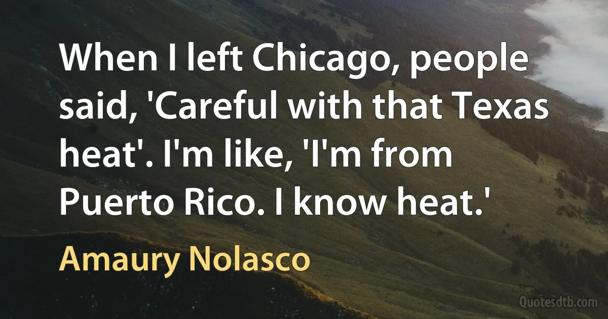 When I left Chicago, people said, 'Careful with that Texas heat'. I'm like, 'I'm from Puerto Rico. I know heat.' (Amaury Nolasco)