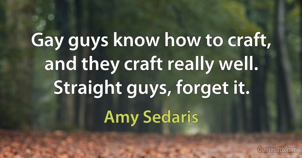 Gay guys know how to craft, and they craft really well. Straight guys, forget it. (Amy Sedaris)