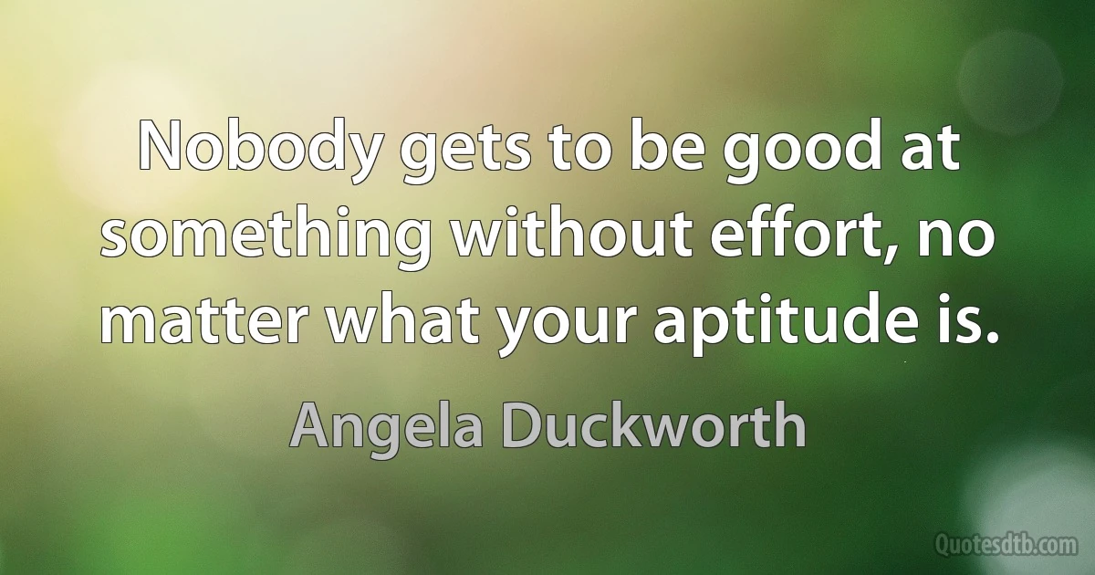 Nobody gets to be good at something without effort, no matter what your aptitude is. (Angela Duckworth)