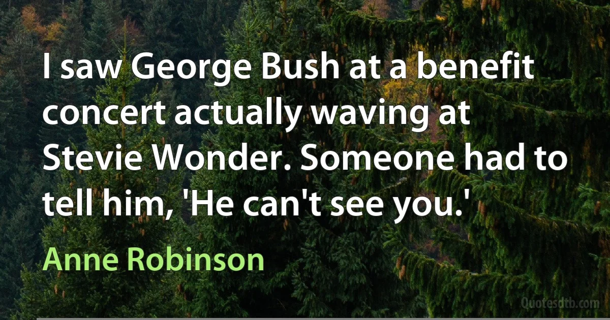 I saw George Bush at a benefit concert actually waving at Stevie Wonder. Someone had to tell him, 'He can't see you.' (Anne Robinson)