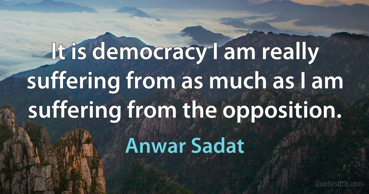 It is democracy I am really suffering from as much as I am suffering from the opposition. (Anwar Sadat)