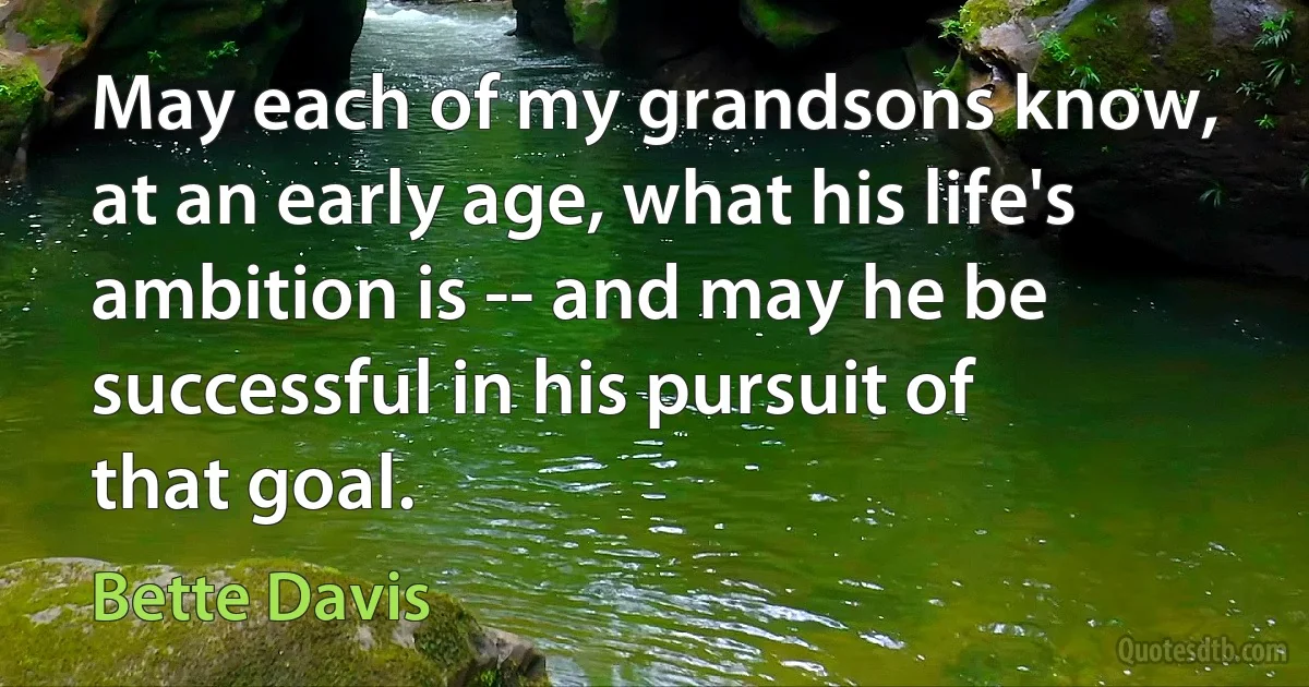 May each of my grandsons know, at an early age, what his life's ambition is -- and may he be successful in his pursuit of that goal. (Bette Davis)