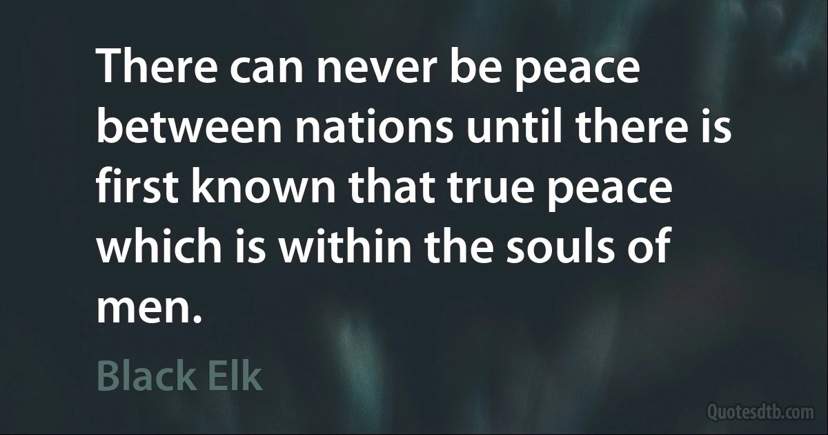 There can never be peace between nations until there is first known that true peace which is within the souls of men. (Black Elk)