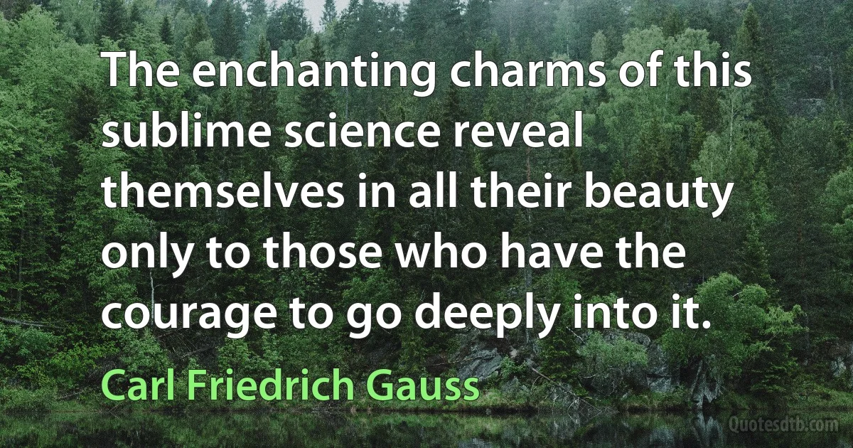 The enchanting charms of this sublime science reveal themselves in all their beauty only to those who have the courage to go deeply into it. (Carl Friedrich Gauss)