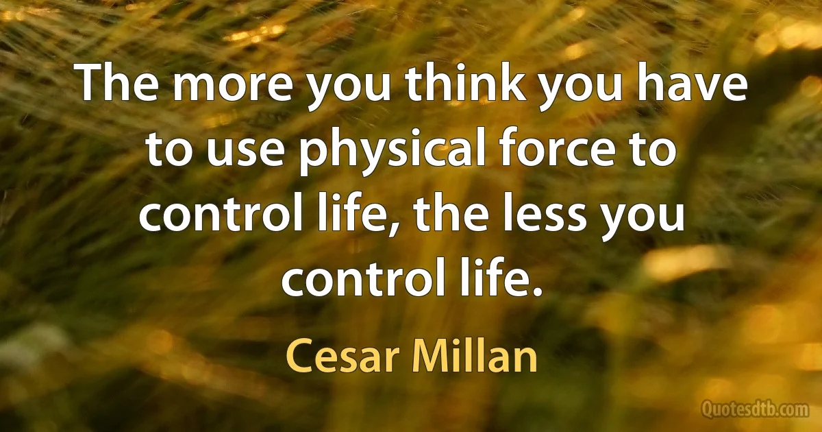 The more you think you have to use physical force to control life, the less you control life. (Cesar Millan)