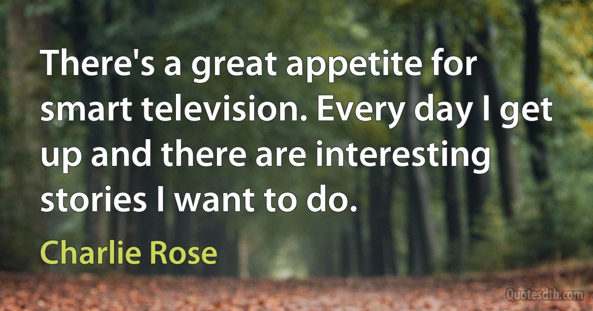 There's a great appetite for smart television. Every day I get up and there are interesting stories I want to do. (Charlie Rose)