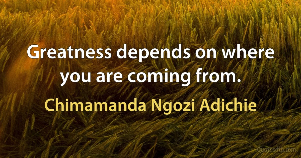 Greatness depends on where you are coming from. (Chimamanda Ngozi Adichie)