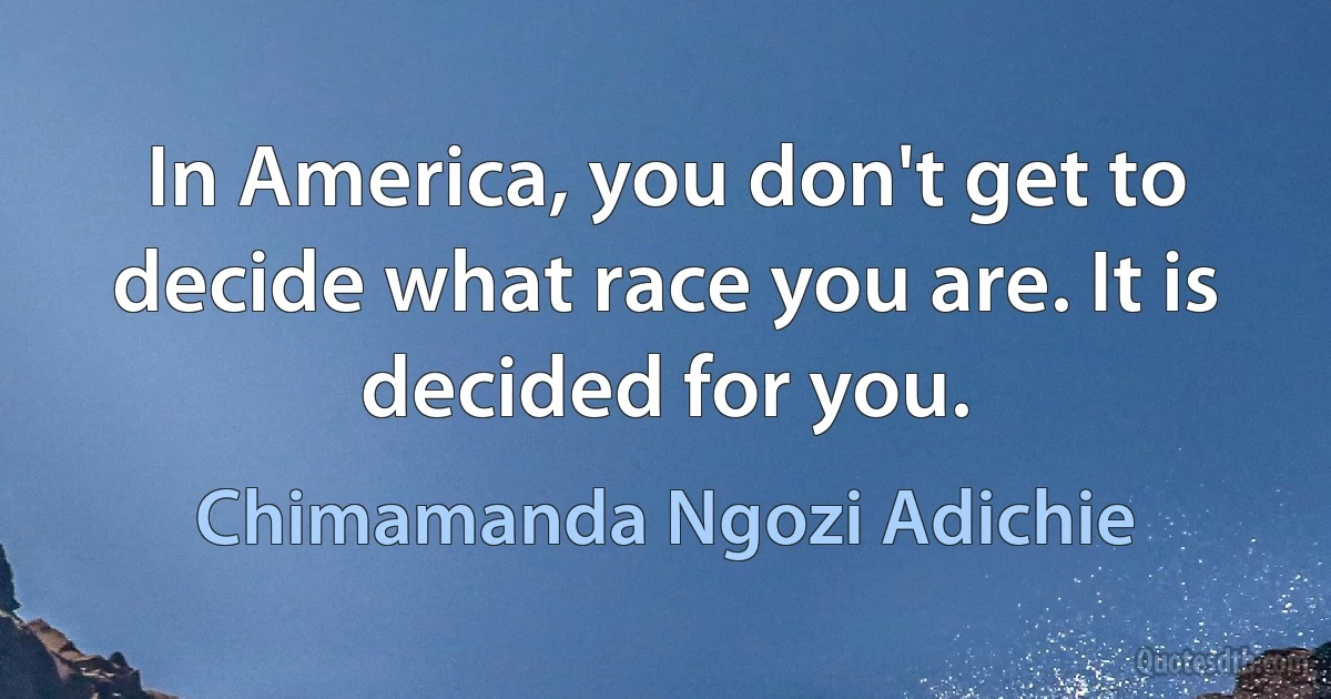 In America, you don't get to decide what race you are. It is decided for you. (Chimamanda Ngozi Adichie)