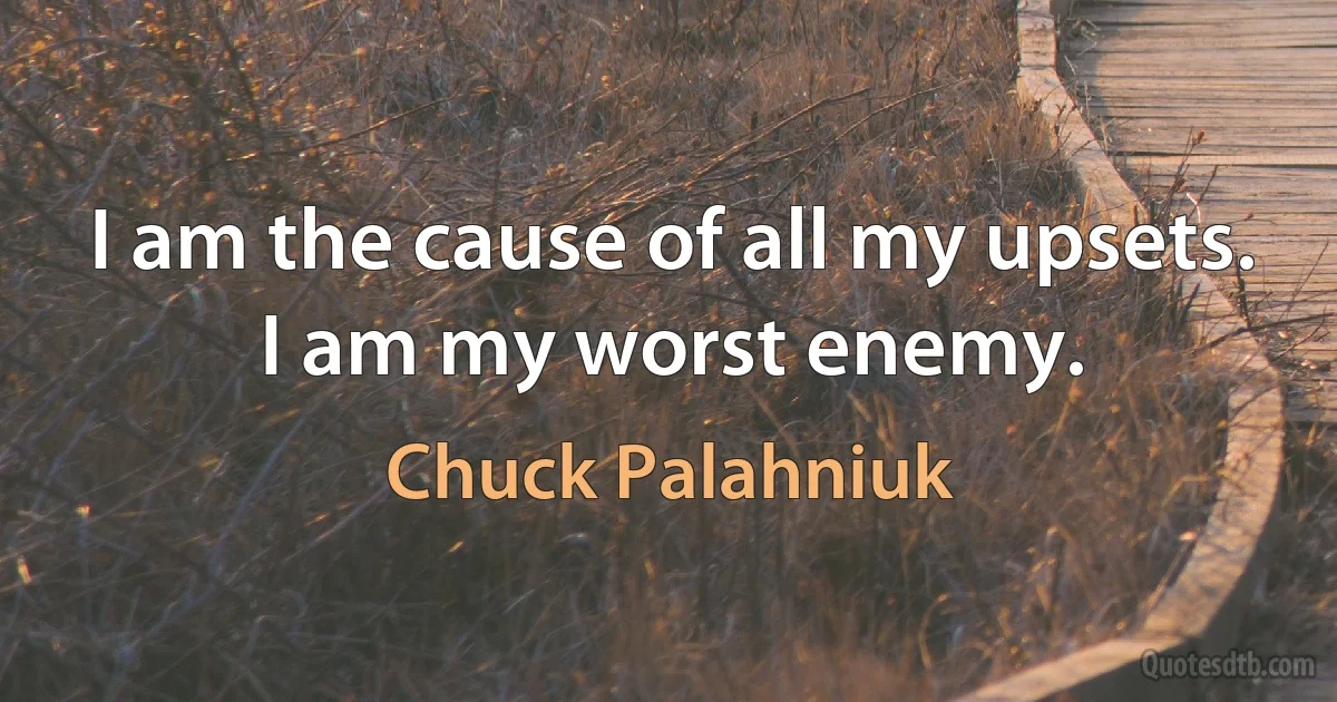 I am the cause of all my upsets. I am my worst enemy. (Chuck Palahniuk)