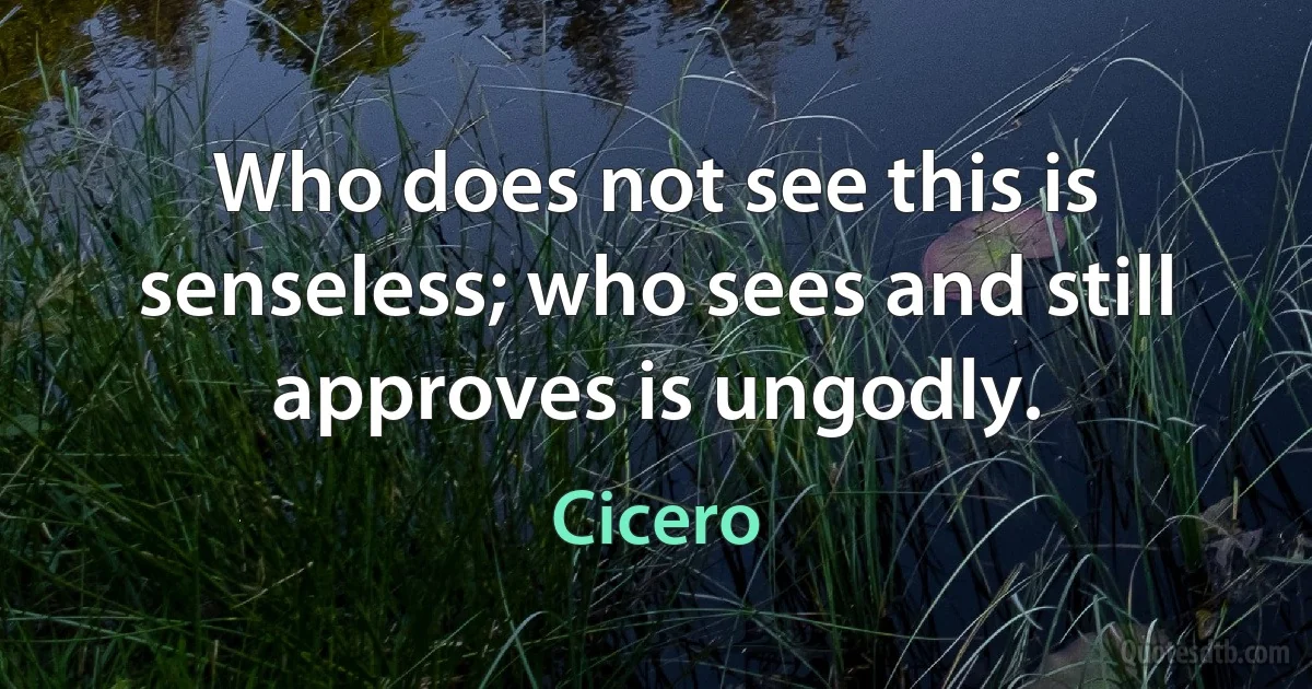 Who does not see this is senseless; who sees and still approves is ungodly. (Cicero)