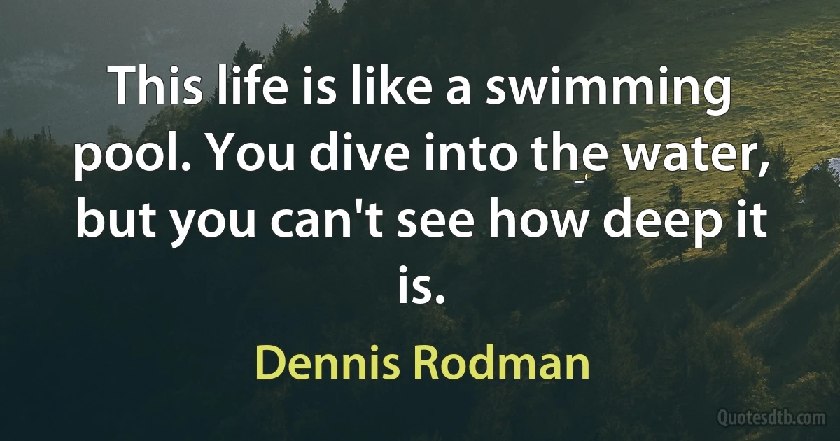 This life is like a swimming pool. You dive into the water, but you can't see how deep it is. (Dennis Rodman)