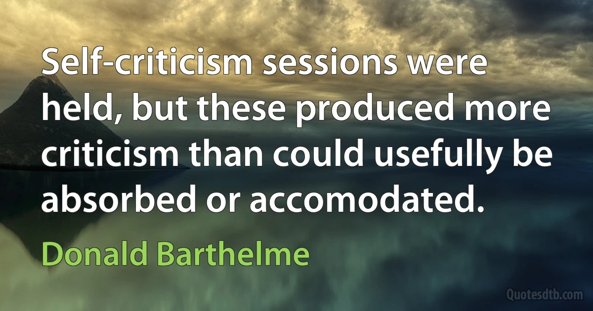 Self-criticism sessions were held, but these produced more criticism than could usefully be absorbed or accomodated. (Donald Barthelme)