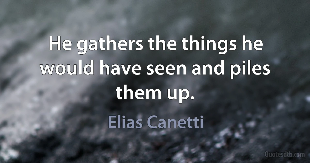 He gathers the things he would have seen and piles them up. (Elias Canetti)