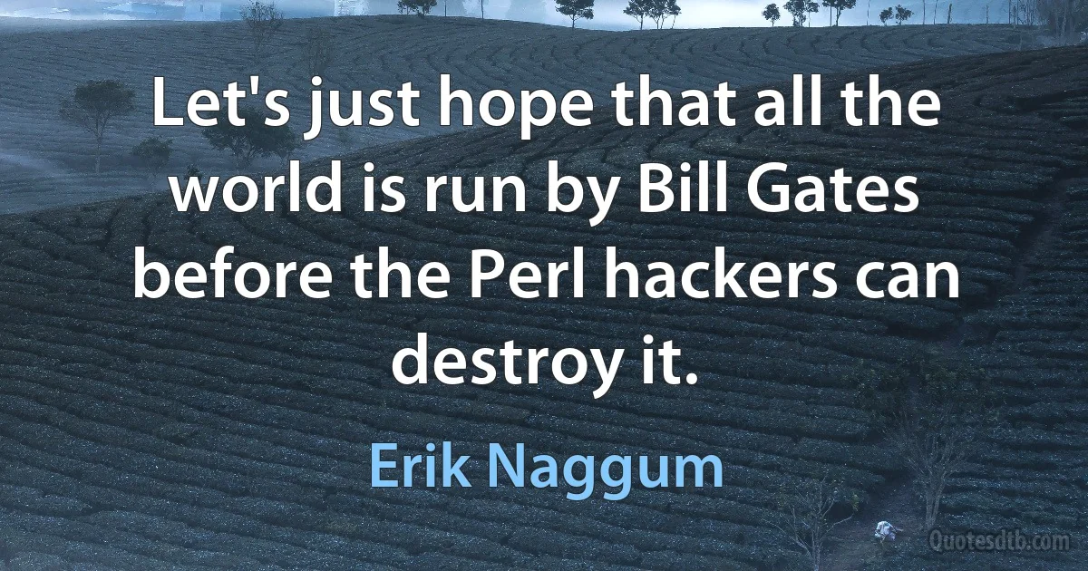 Let's just hope that all the world is run by Bill Gates before the Perl hackers can destroy it. (Erik Naggum)