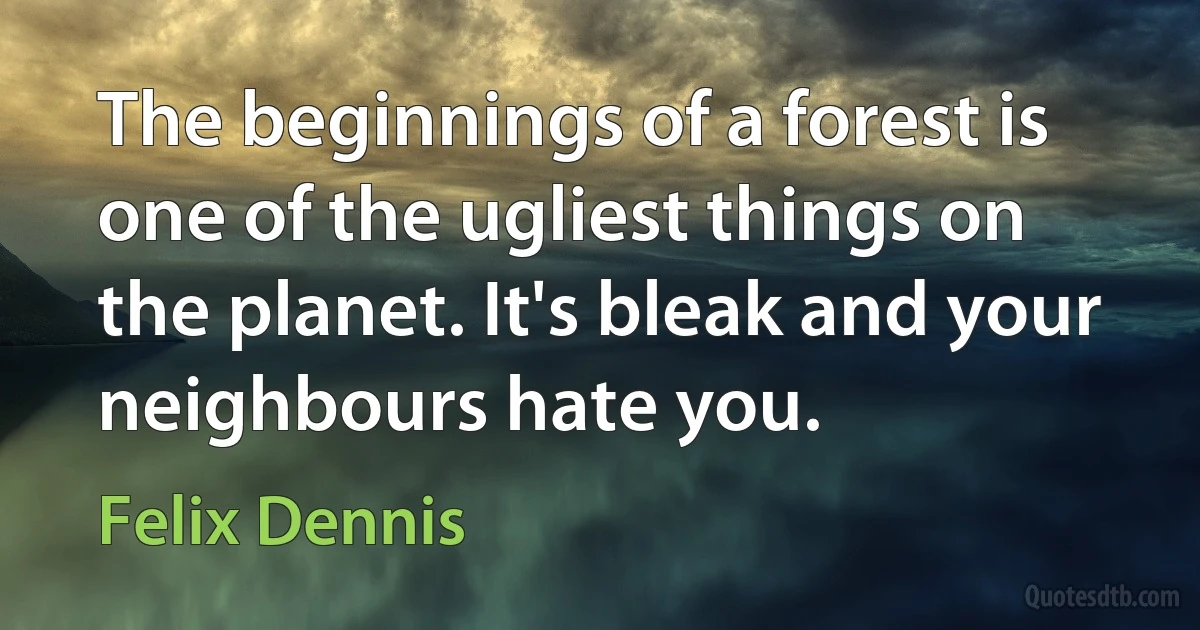 The beginnings of a forest is one of the ugliest things on the planet. It's bleak and your neighbours hate you. (Felix Dennis)