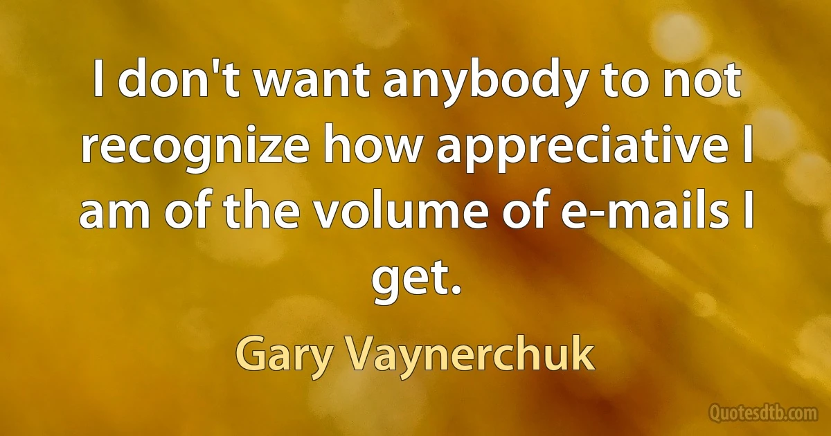 I don't want anybody to not recognize how appreciative I am of the volume of e-mails I get. (Gary Vaynerchuk)