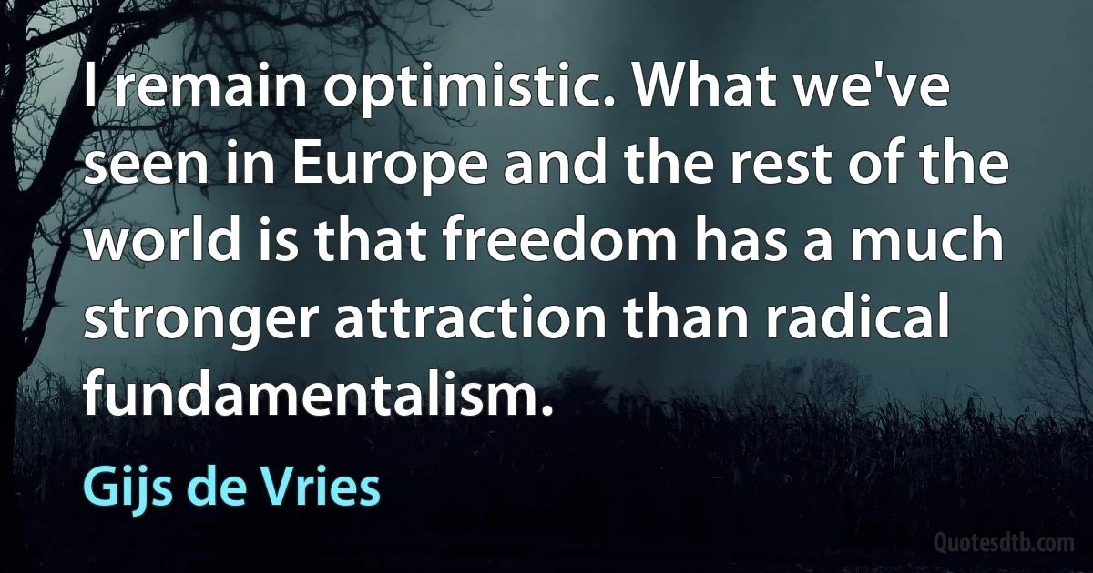 I remain optimistic. What we've seen in Europe and the rest of the world is that freedom has a much stronger attraction than radical fundamentalism. (Gijs de Vries)