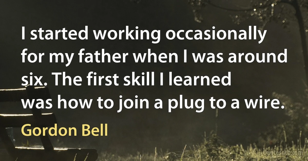 I started working occasionally for my father when I was around six. The first skill I learned was how to join a plug to a wire. (Gordon Bell)