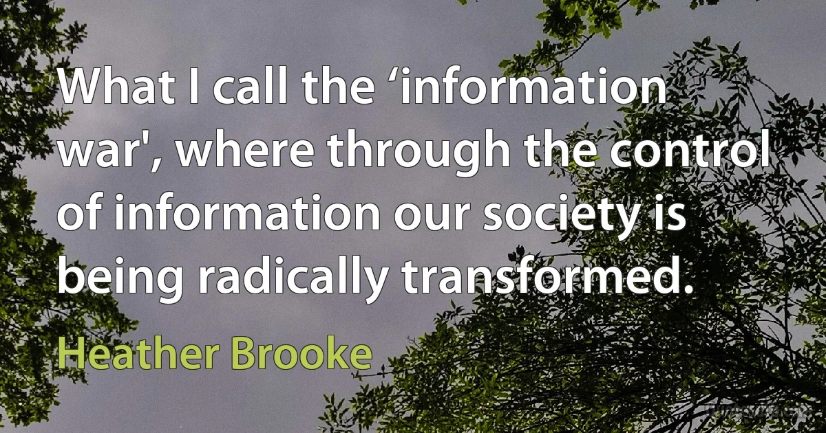 What I call the ‘information war', where through the control of information our society is being radically transformed. (Heather Brooke)