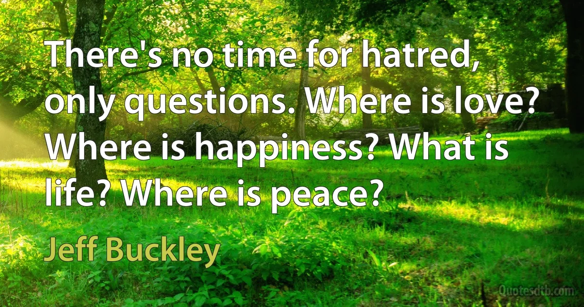 There's no time for hatred, only questions. Where is love? Where is happiness? What is life? Where is peace? (Jeff Buckley)