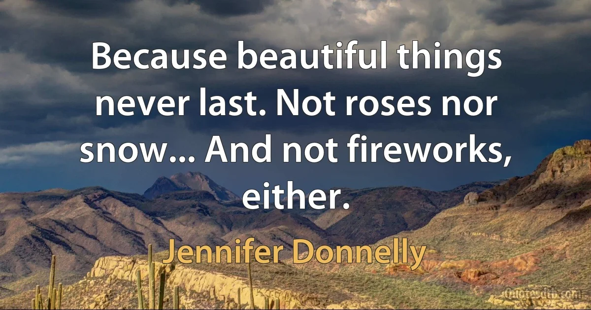 Because beautiful things never last. Not roses nor snow... And not fireworks, either. (Jennifer Donnelly)