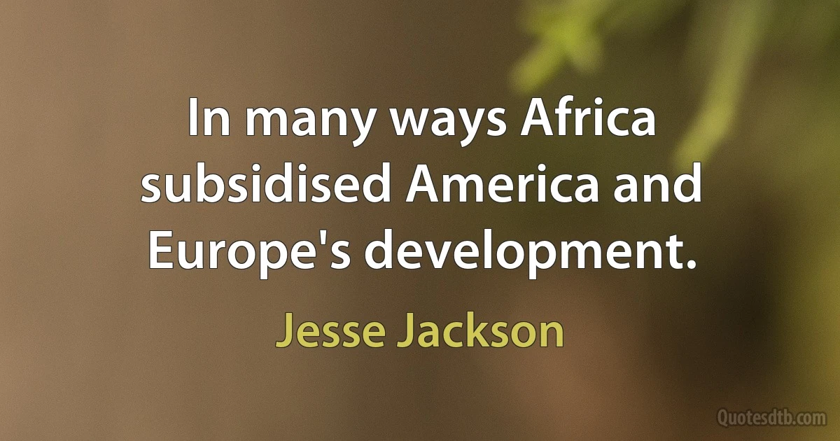 In many ways Africa subsidised America and Europe's development. (Jesse Jackson)