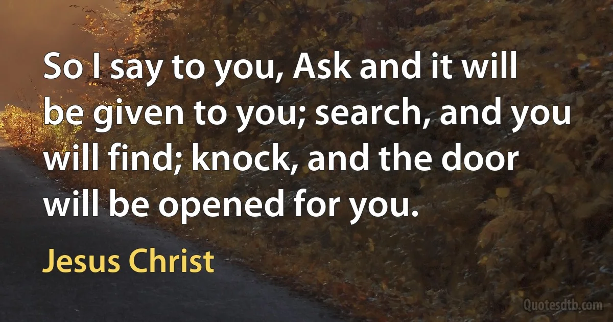 So I say to you, Ask and it will be given to you; search, and you will find; knock, and the door will be opened for you. (Jesus Christ)