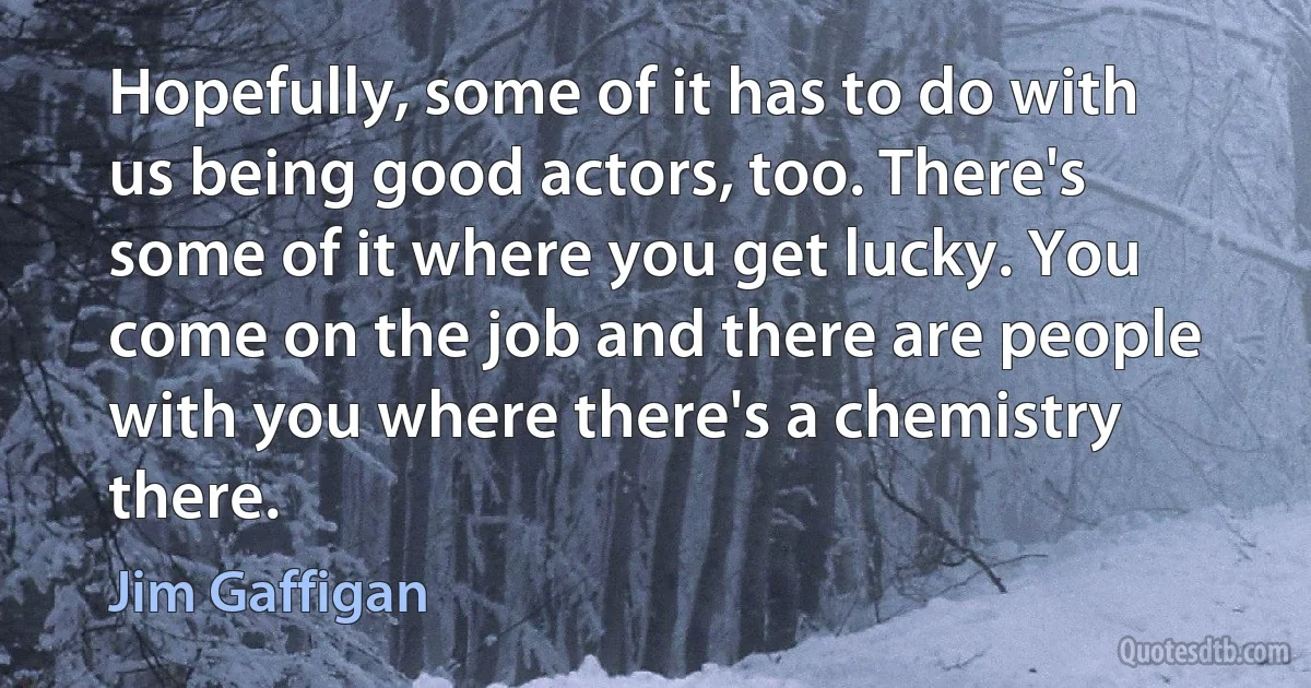 Hopefully, some of it has to do with us being good actors, too. There's some of it where you get lucky. You come on the job and there are people with you where there's a chemistry there. (Jim Gaffigan)