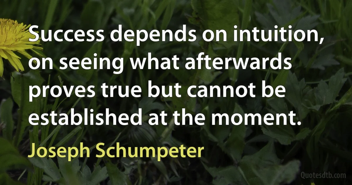 Success depends on intuition, on seeing what afterwards proves true but cannot be established at the moment. (Joseph Schumpeter)