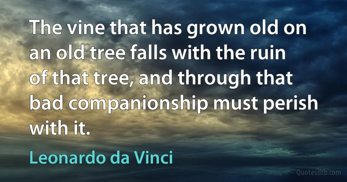 The vine that has grown old on an old tree falls with the ruin of that tree, and through that bad companionship must perish with it. (Leonardo da Vinci)