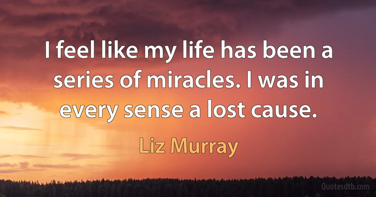 I feel like my life has been a series of miracles. I was in every sense a lost cause. (Liz Murray)