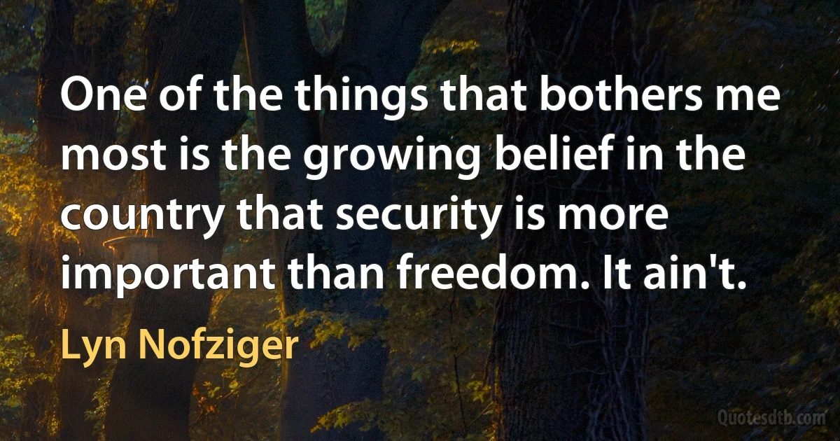 One of the things that bothers me most is the growing belief in the country that security is more important than freedom. It ain't. (Lyn Nofziger)