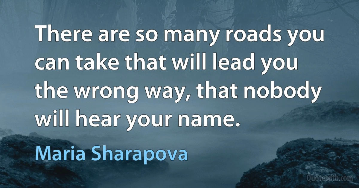 There are so many roads you can take that will lead you the wrong way, that nobody will hear your name. (Maria Sharapova)