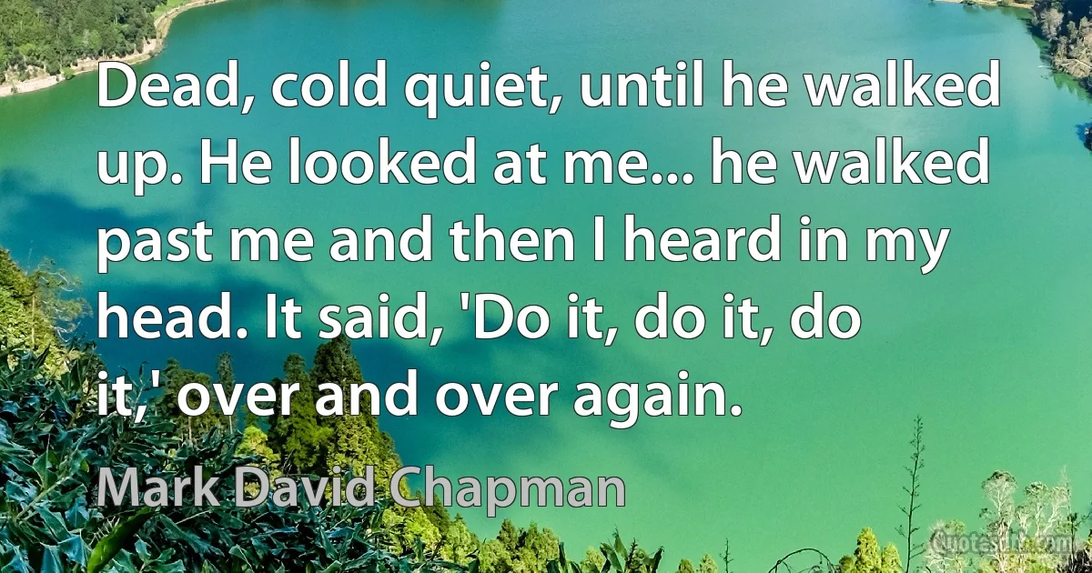 Dead, cold quiet, until he walked up. He looked at me... he walked past me and then I heard in my head. It said, 'Do it, do it, do it,' over and over again. (Mark David Chapman)