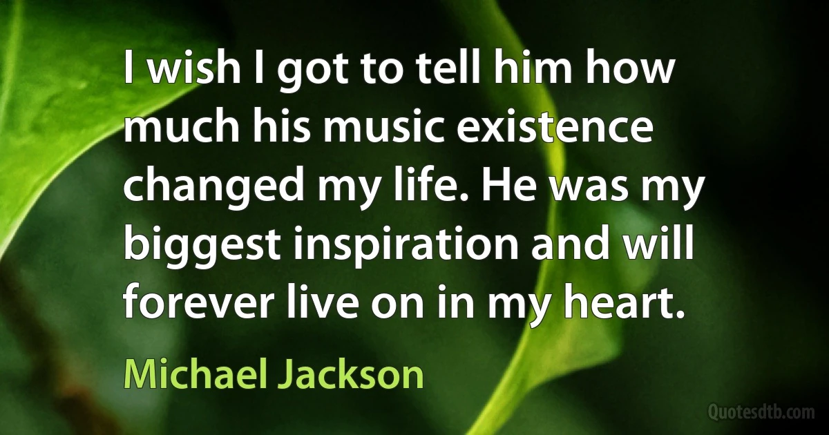 I wish I got to tell him how much his music existence changed my life. He was my biggest inspiration and will forever live on in my heart. (Michael Jackson)