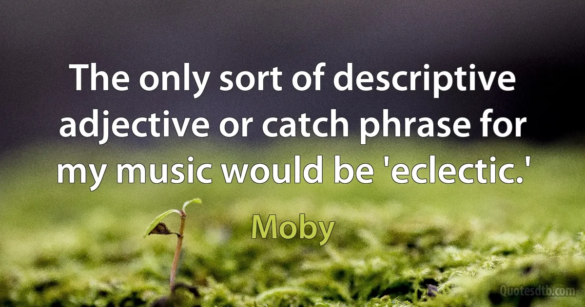 The only sort of descriptive adjective or catch phrase for my music would be 'eclectic.' (Moby)