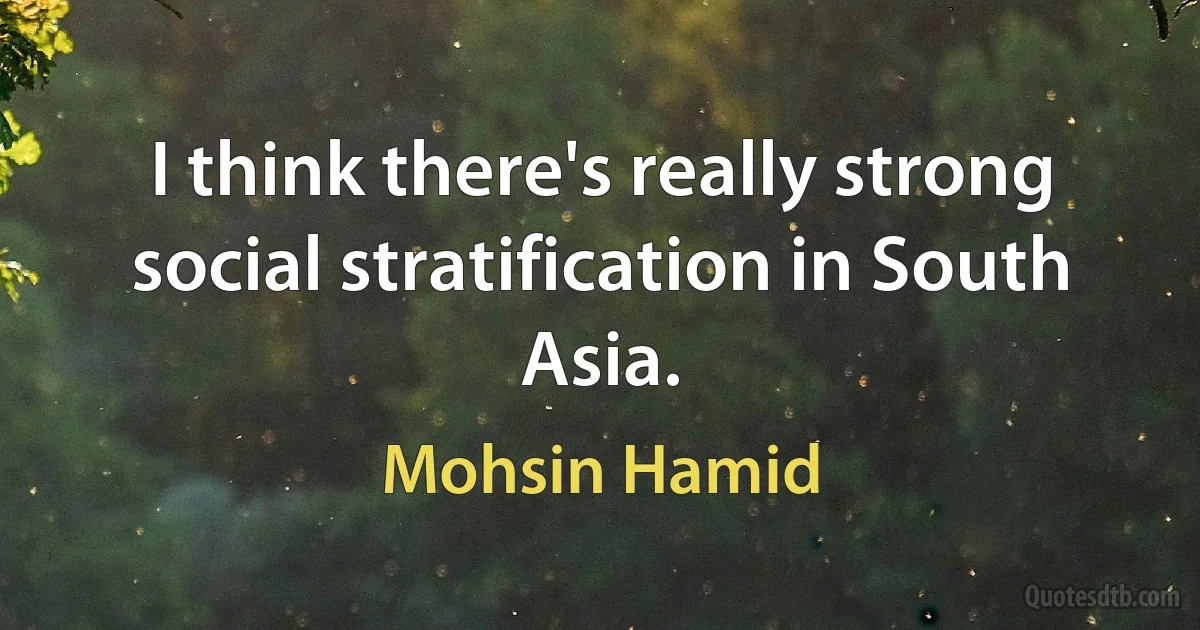 I think there's really strong social stratification in South Asia. (Mohsin Hamid)