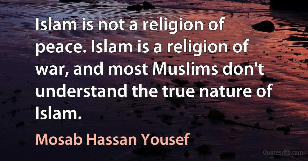 Islam is not a religion of peace. Islam is a religion of war, and most Muslims don't understand the true nature of Islam. (Mosab Hassan Yousef)