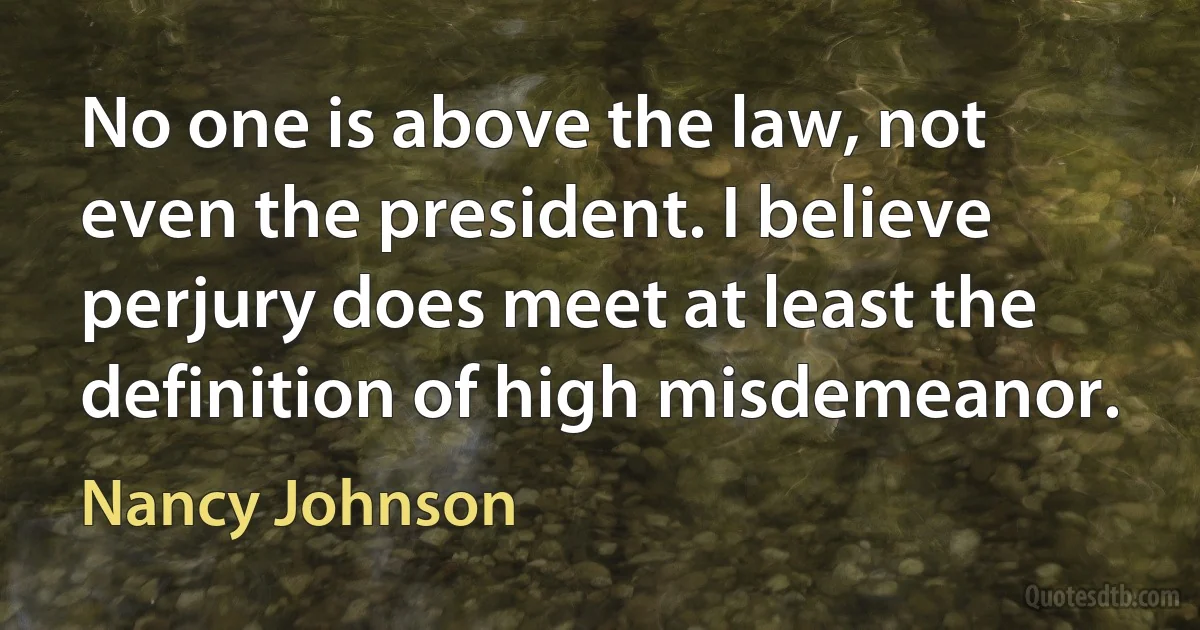 No one is above the law, not even the president. I believe perjury does meet at least the definition of high misdemeanor. (Nancy Johnson)