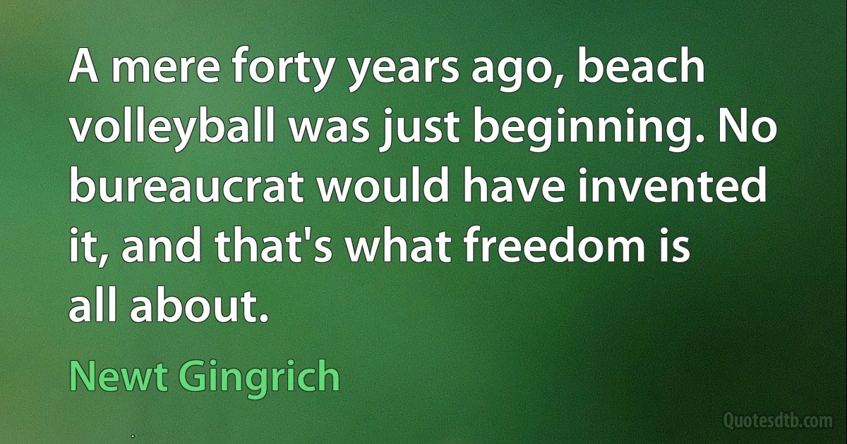 A mere forty years ago, beach volleyball was just beginning. No bureaucrat would have invented it, and that's what freedom is all about. (Newt Gingrich)