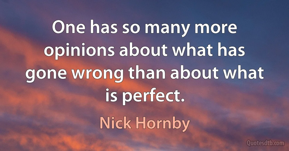 One has so many more opinions about what has gone wrong than about what is perfect. (Nick Hornby)