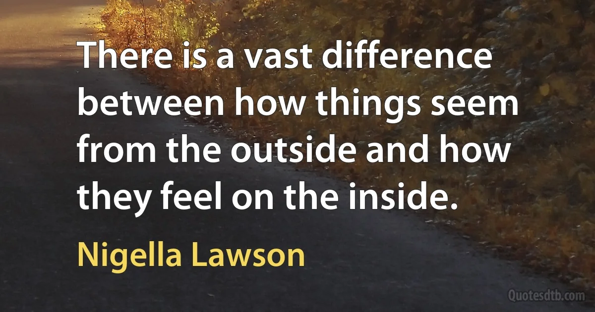 There is a vast difference between how things seem from the outside and how they feel on the inside. (Nigella Lawson)